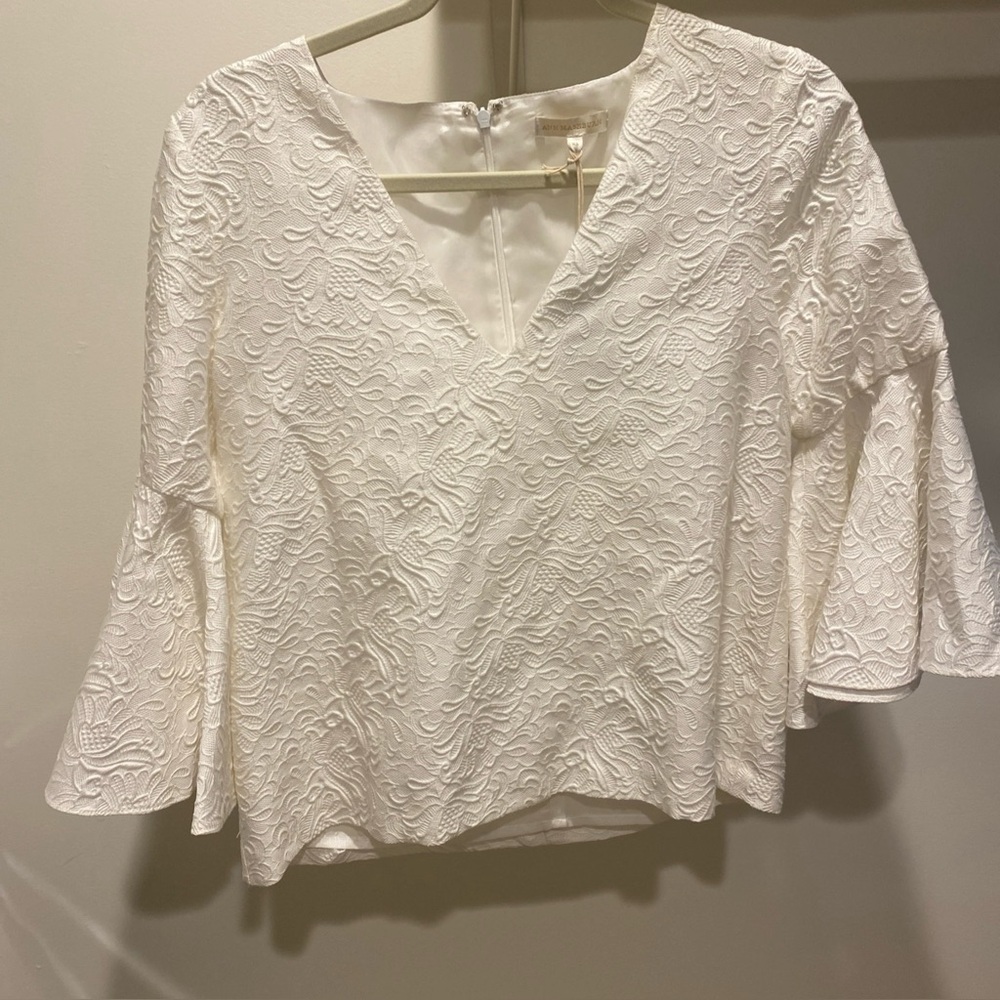 ANN MASHBURN White Bell Sleeve Asymmetrical Blouse